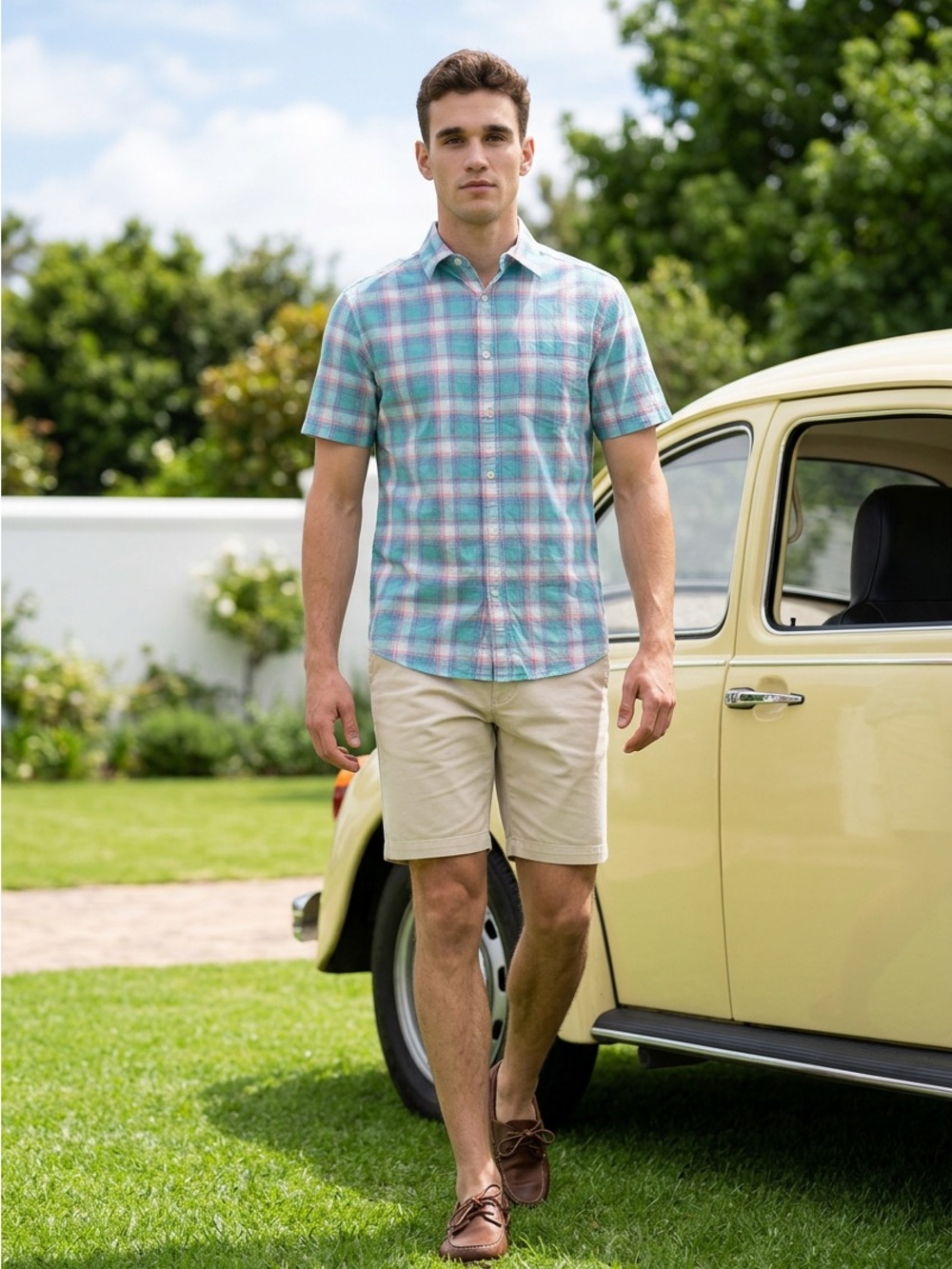 Vineyard Vines Shirt Men’s Medium Short Sleeve Button Up Preppy Plaid Casual
